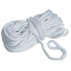 Bosse de mouillage 3 torons blanc cosse nylon diamètre 8mm Longueur 30M