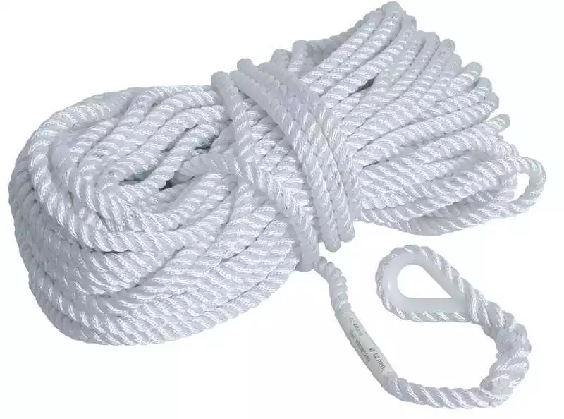 Bosse de mouillage 3 torons blanc cosse nylon diamètre 8mm Longueur 30M