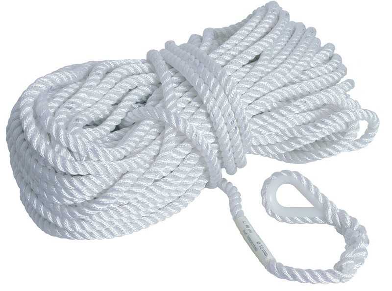 Bosse de mouillage 3 torons blanc cosse inox diamètre 12mm Longueur 40M