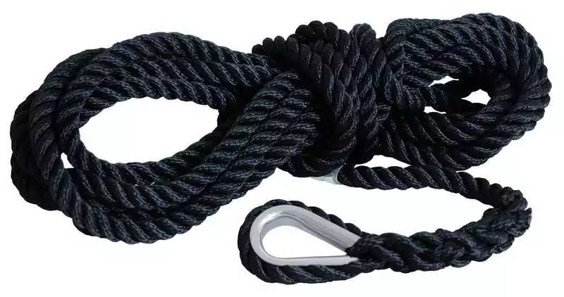 2 Bosses d'amarrage avec cosse inox NOIR diamètre 16mm Longueur 9M