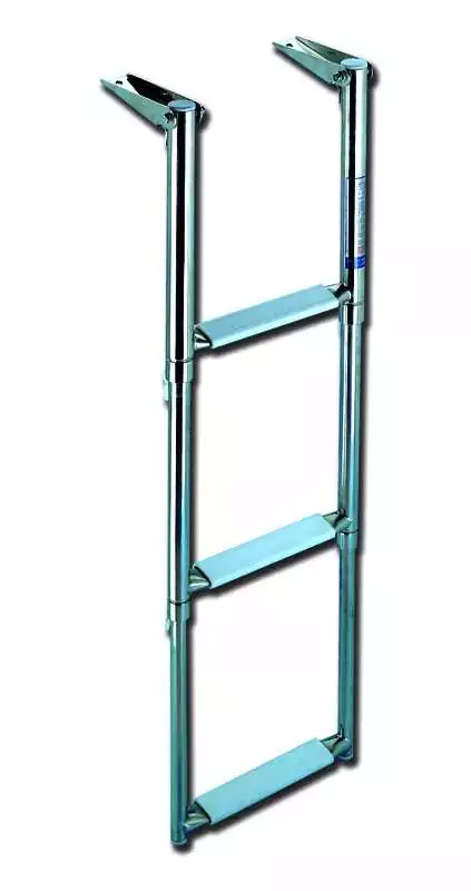 Échelle inox 3 marches télescopique rabattable sur ou sous la plate-forme ouvert 865 mm 