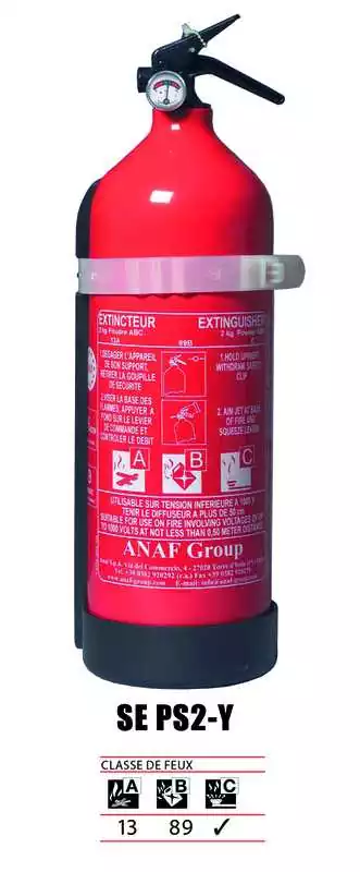 Extincteur à poudre 2Kg avec manomètre CLASSE DE FEUX 13 A - 89 B - C