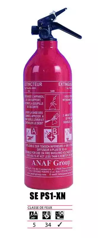 Extincteur à poudre 1Kg sans manomètre CLASSE DE FEUX 5 A - 34 B - C