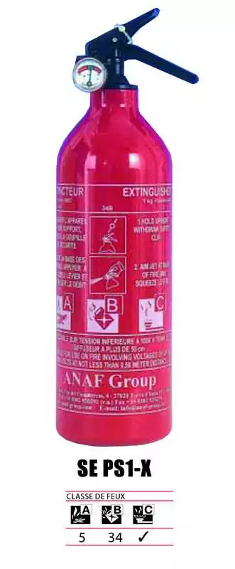 Extincteur à poudre 1Kg avec manomètre CLASSE DE FEUX 5 A - 34 B - C