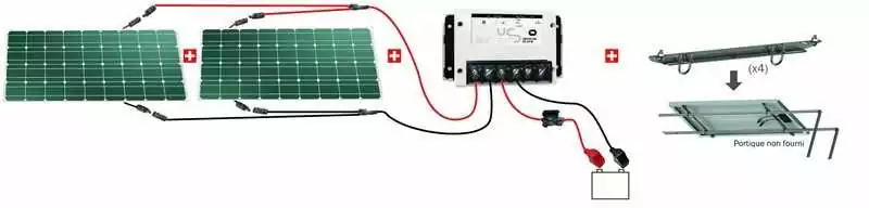Kit panneaux solaire 200W 12V portique 2 panneaux solaires