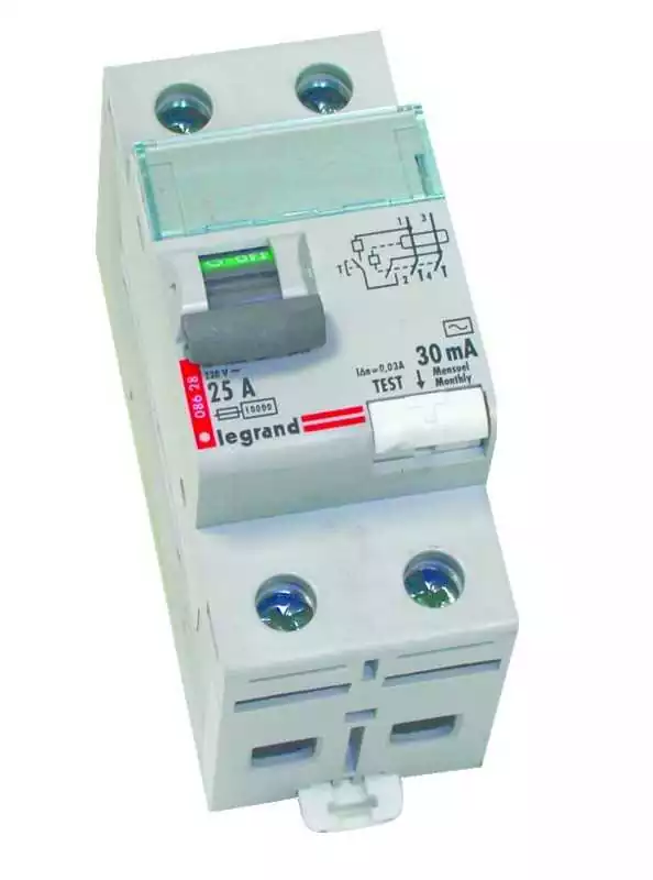 Interrupteur différentiel bipolaire 230V 30mA 25A 2 modules