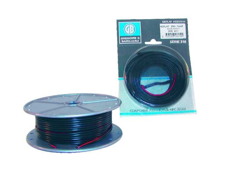 Câbles méplat 2X0,5mm2 haut parleur couleur noir avec filet rouge sur un fil