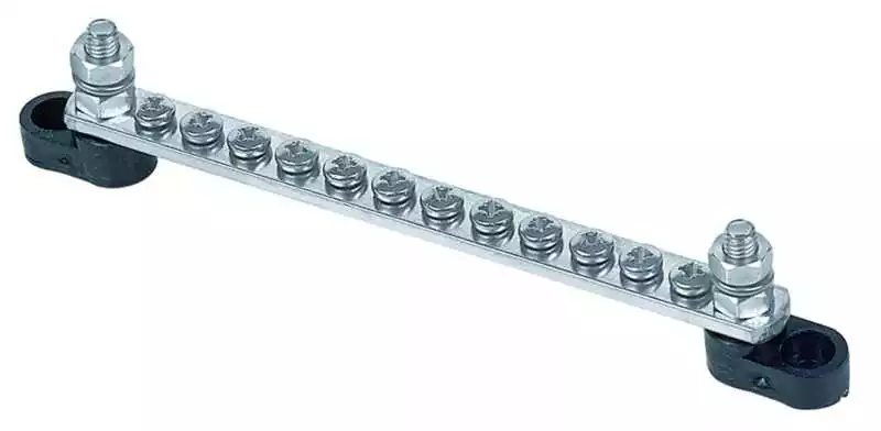 Barrette de raccordement 100A en laiton étamé 2 entrées 6mm et 12 sorties 4mm