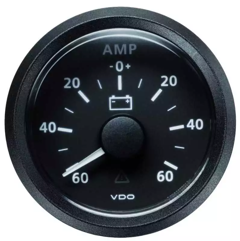 Ampèremètre diamètre 52 mm 12-24V Indicateur 60-0-60A noir