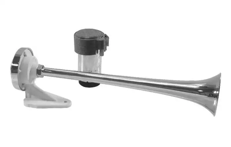 Klaxon air 1 trompe chromé 12V 18A 114 dB 326Hz Longueur 390mm électropneumatique