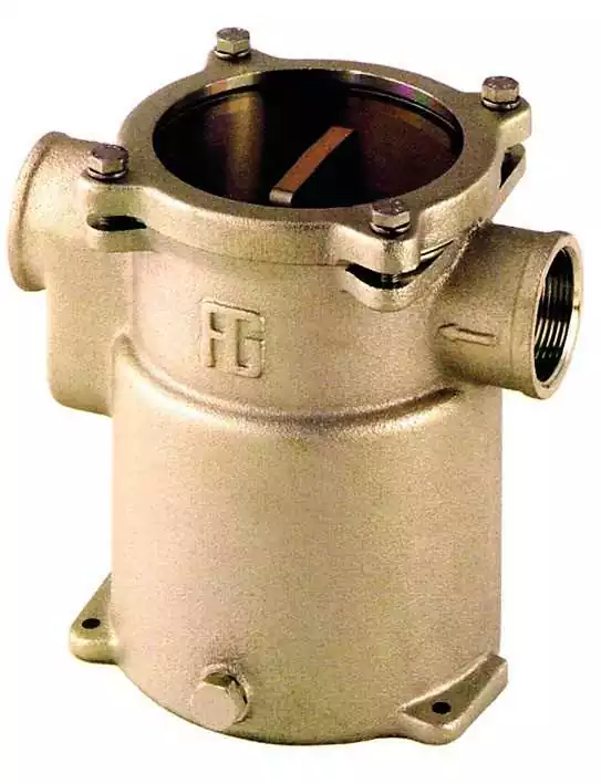 Filtre eau de mer 1"1/2 Débit 12800 l/h Corps bronze nickelé couvercle transparent