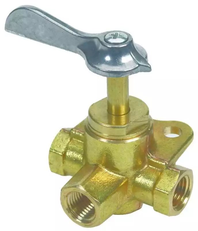 Robinet laiton 3 voies 1/4 pouces NPT mâle 1 entrée 2 sorties