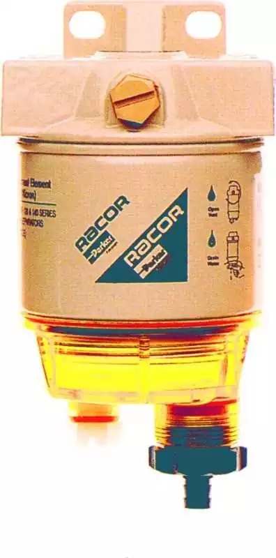Filtre séparateur gasoil débit max 57 L/H 30µ RACOR 2 entrées et 2 sorties