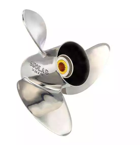 Hélice SOLAS 135cv et plus 3 pâles diam 14-3/4X18 rotation R Honda Mercury échappement par hélice 15 cannelures