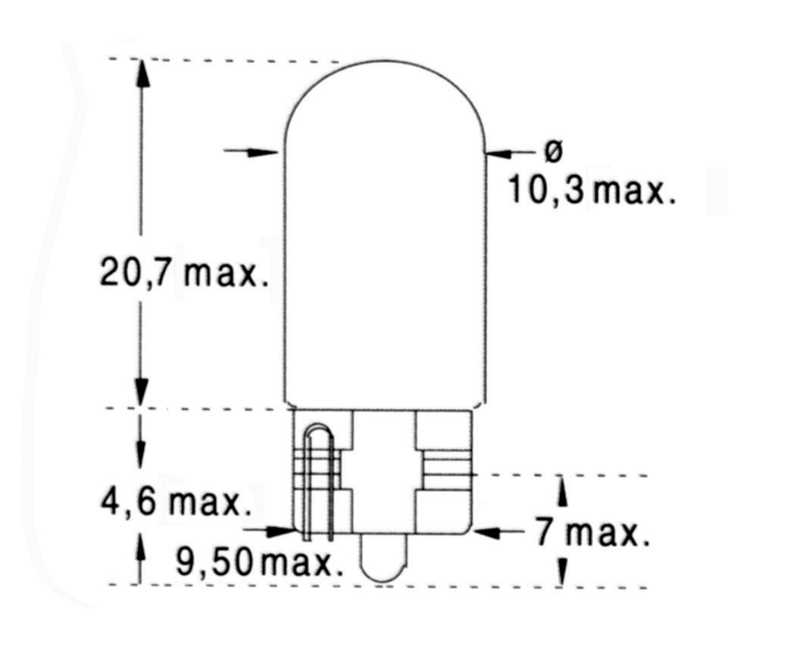 Ampoule wedge 12V 3W Culot Dimensions 2,1W X 9,5d 