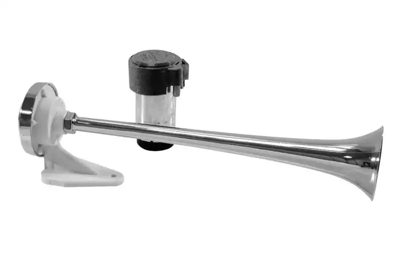 Klaxon air 1 trompe chromé 24V 9A 114 dB 326Hz Longueur 390mm électropneumatique