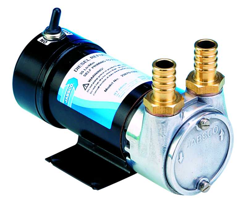 Pompe à palette auto-amorçante transfert diesel/huile 24V 10A débit 35 L/mn raccords 19mm
