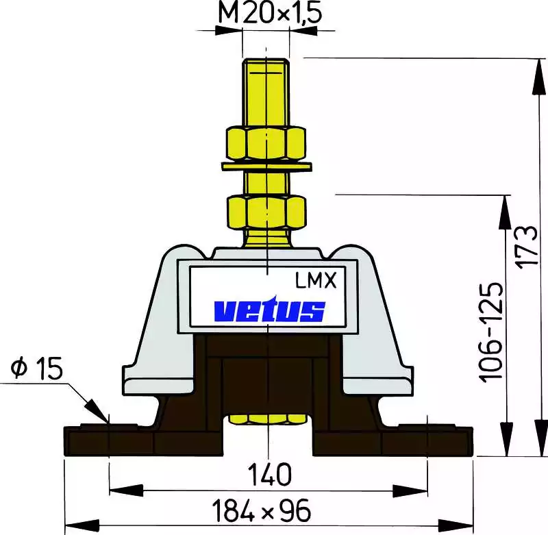 Support moteur flexible TYPE L Entre 70 et 350 KW Charge maxi 340 kg