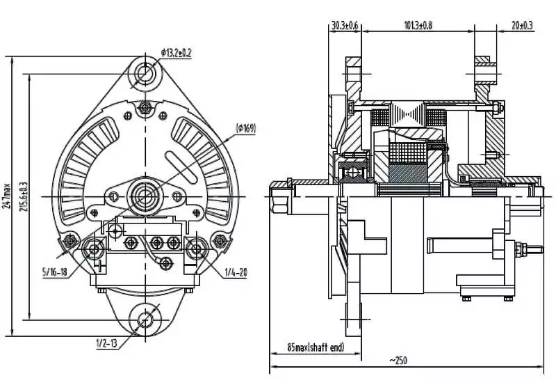 Alternateur sans poulie 130A 12V rotation Sens horaire pour Leece