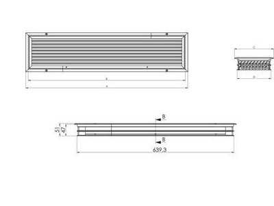 Prise d'aspiration d'air en acier inox rectangulaire Longueur 450 mm type ASVREC 40 1.62dm3