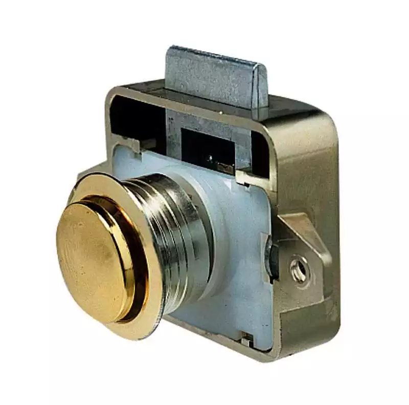 Verrou poussoir avec bouton chromé 70 x 45 x 20 mm