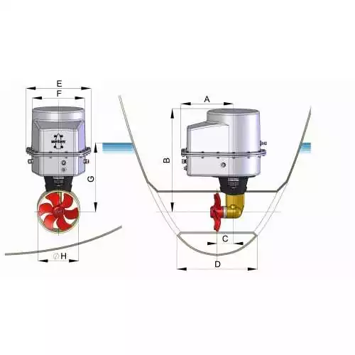 Propulseur d'étrave IP65 antidéflagrant 25 kgf 12 V diametre de tuyere 110 mm