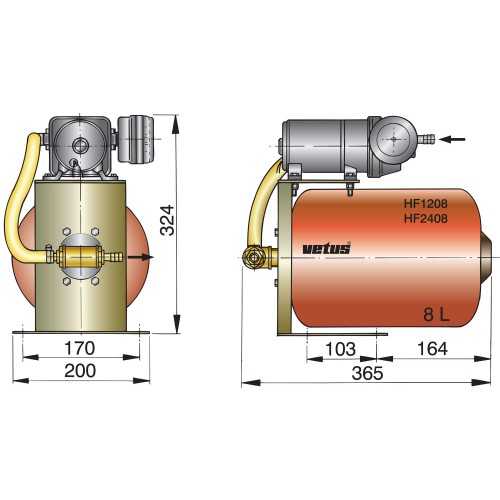 Groupe d'eau 12 Volts avec réservoir sous pression 8 litres 2.5 Bars raccord 13 mm