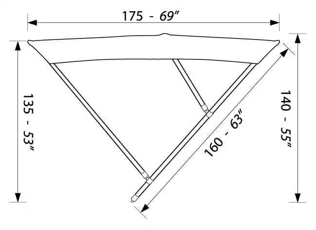 Bimini 3 arceaux Bleu marine Hauteur 140 cm Longueur 175 cm Largeur 170 cm
