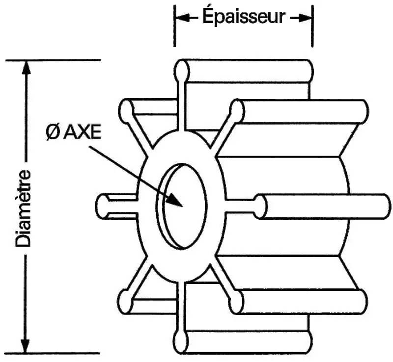 Turbine néoprene 270 MP SPL 25mm axe à cannelures 9 pales diamètre 95mm