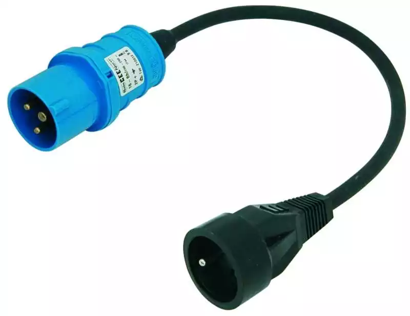 Adaptateur fiche mâle P17 10-16A et prolongateur femelle 2 phases + terre