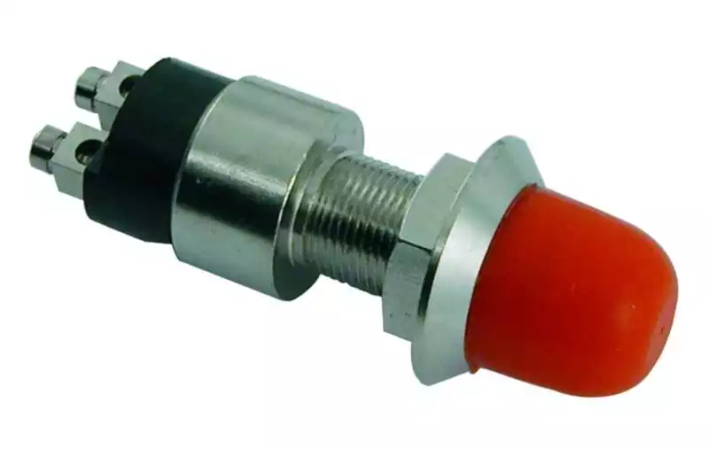 Poussoir étanche laiton chromé 30A 12V Cabochon rouge diamètre 16 x 34 mm