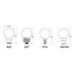 1 Ampoule 24V 25W E27 sphérique diamètre 45 x 75mm dépoli