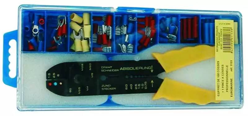 Coffret pince à cosses avec 100 cosses panachées 12 modèles différents