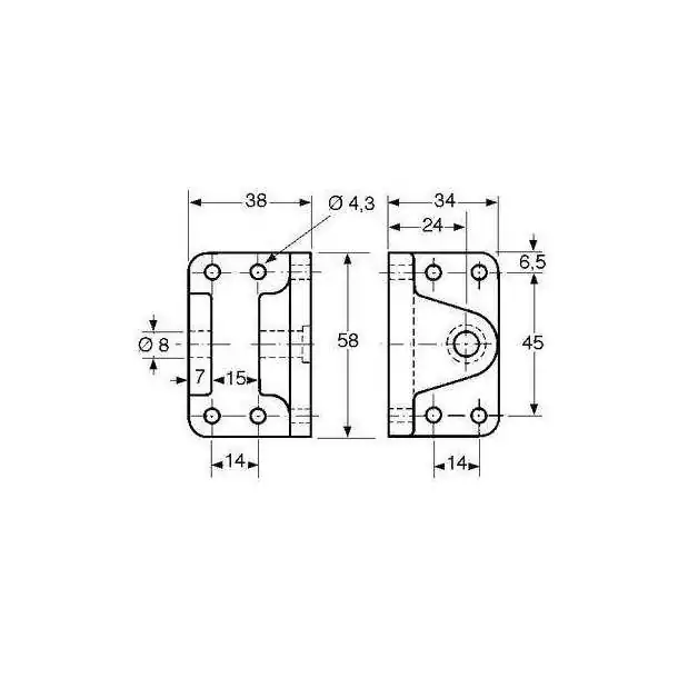 Support complet de compas en polyamide gris Axe diamètre 8mm Largeur passage 15mm