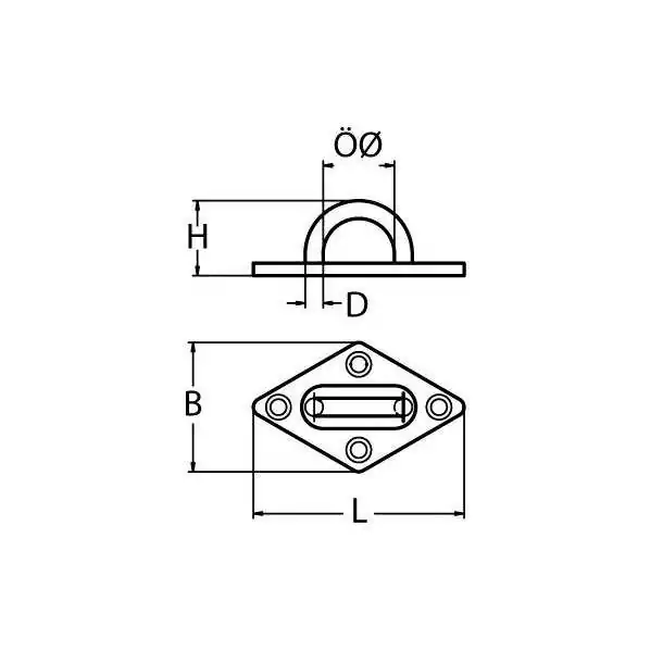 Pontet sur platine losange A2 diamètre 8mm x Longueur 80mm