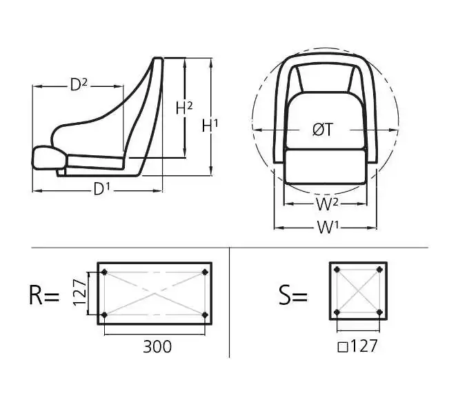 Siege pilote bateau avec réhausse blanc 560mm