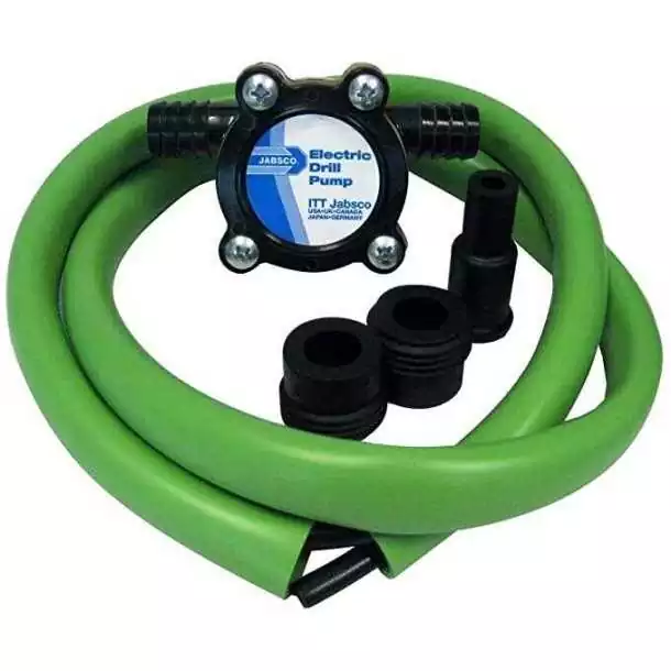 Pompe pour perceuse tout liquide débit 13 L/mn raccords 13 mm mandrin de 1/4 à 3/8 Pompe pour perceuse tout liquide débit 13 L/mn raccords 13 mm mandrin de 1/4 à 3/8