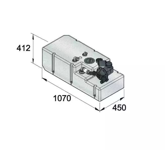 Systeme de réservoir eaux usées 120 litres inclus pompe flotteur et tube 12 Volt