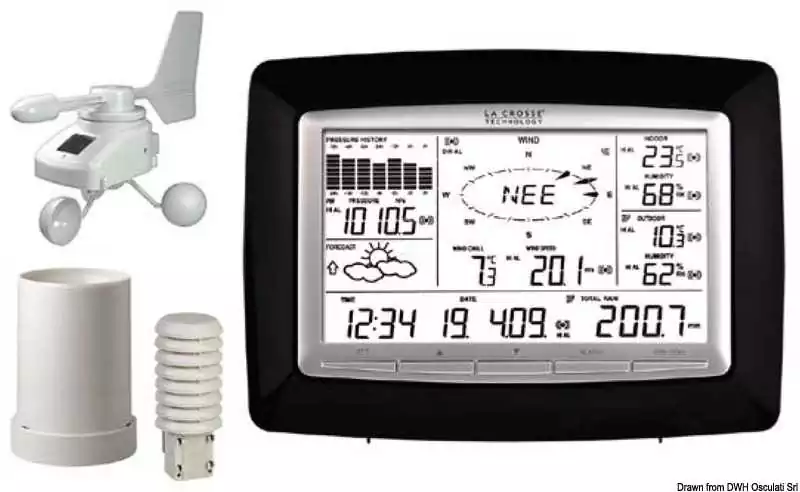 Station météo professionnelle sans fil 222x35x163 mm Fixation paroi ou sur plan