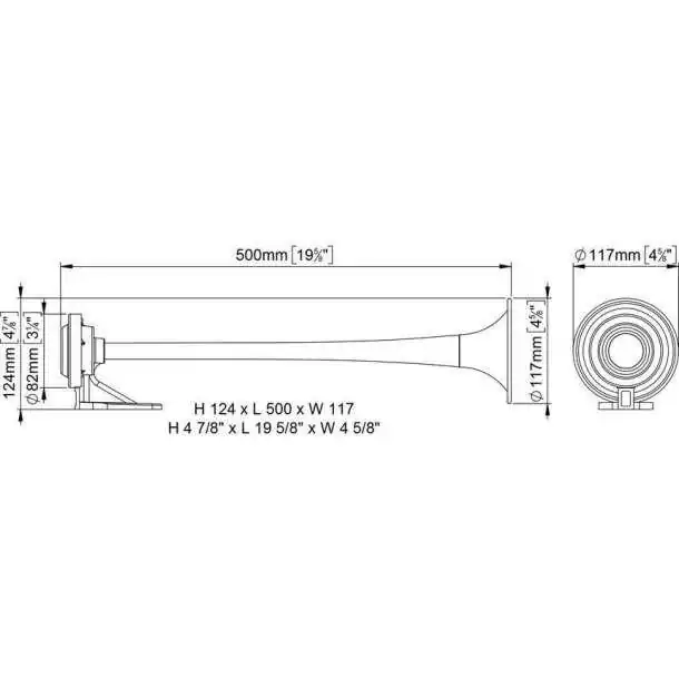 Avertisseur MA1-S à compresseur 12V laiton chromé Longueur 500mm