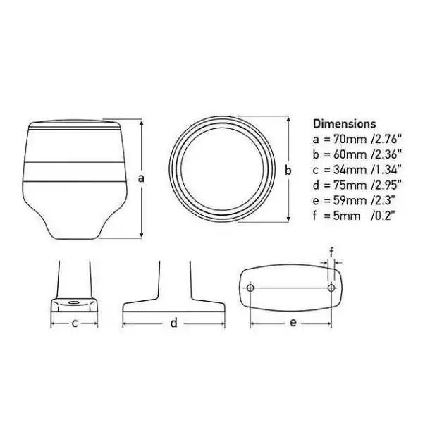 Feu 360° blanc sur mât fixe 204mm 2mn embase noire NaviLED 