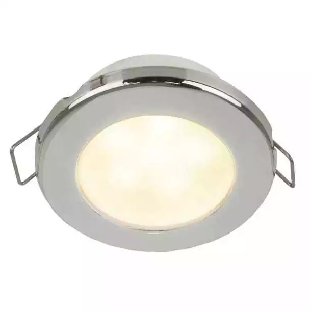 Plafonnier EuroLED 75 à clips inox éclairage blanc chaud 12V Diamètre 75mm