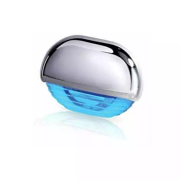 Lampe de marche bleu LED 12/24V pour intérieur/extérieur boitier chromé