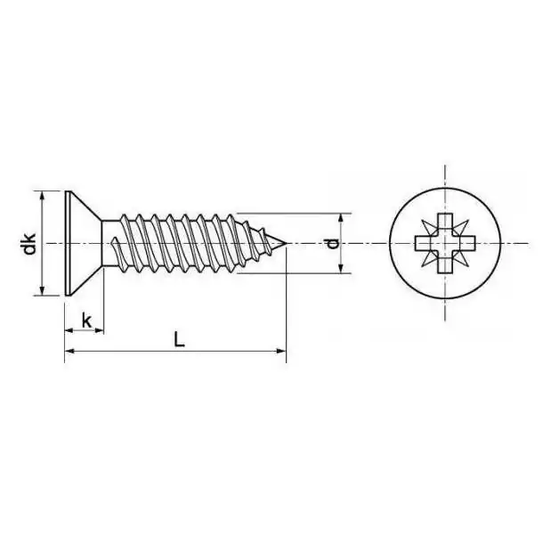 Vis à tôle à tête fraisée cruciforme Inox A4 diamètre 6,3 x Longueur 45mm