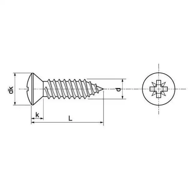 Vis à tôle tête fraisée bombé cruciforme Inox A4 diamètre 5,5 x Longueur 32mm
