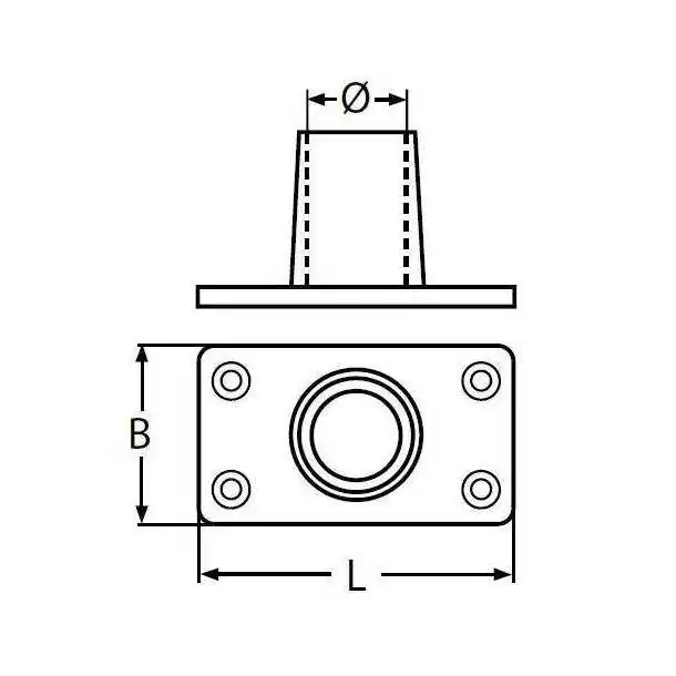 Platine de balcon rectangulaire inox A4 90° diamètre 25mm