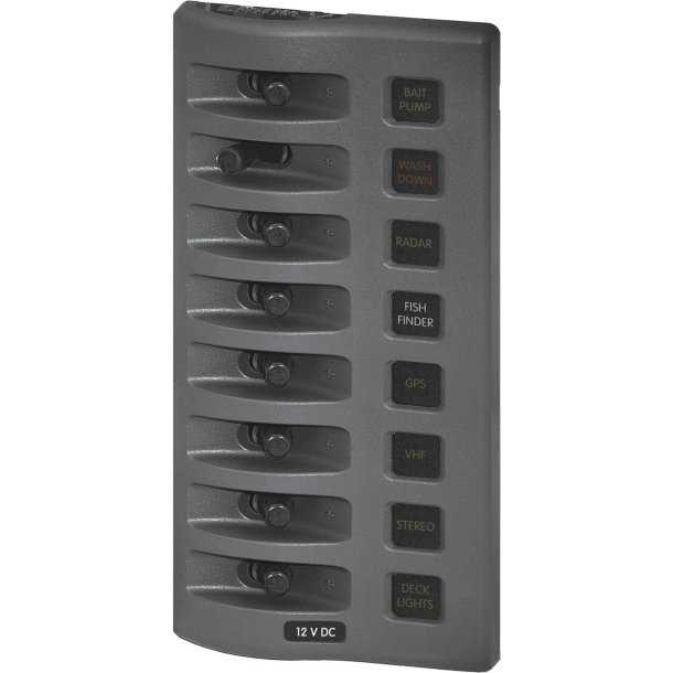 Panneau WeatherDeck IP67 12V 8 interrupteurs gris tableau extérieure