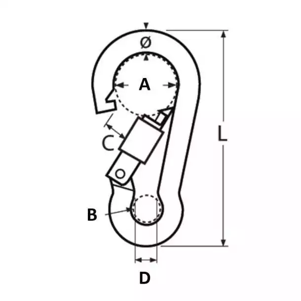 Mousqueton pompier avec vis de sécurité A4 diamètre 5 x 50mm