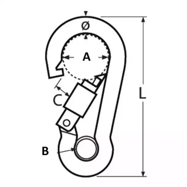 Mousqueton pompier à oeil avec vis de sécurité A4 diamètre 11 x 120mm