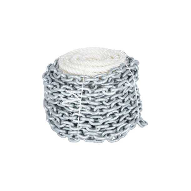 Kit cordage blanc 14mm x 25mt chaine galva 8mm x 15m épissé 3 torons